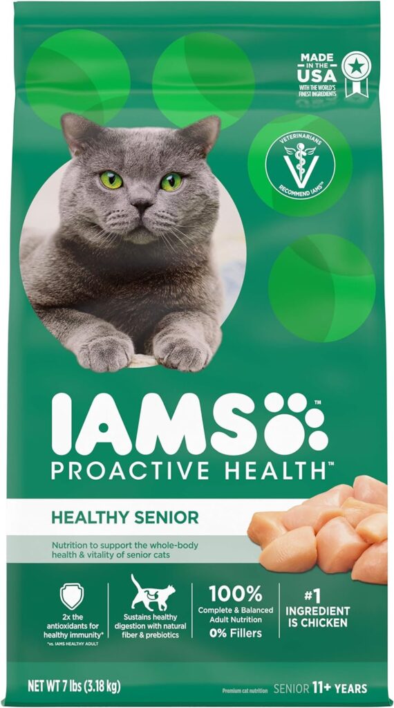 IAMS PROACTIVE HEALTH Healthy Senior Dry Cat Food with Chicken Cat Kibble, 7 lb. Bag