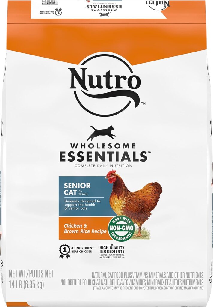 NUTRO WHOLESOME ESSENTIALS Senior Indoor Natural Dry Cat Food for Healthy Weight Farm-Raised Chicken  Brown Rice Recipe, 14 lb. Bag