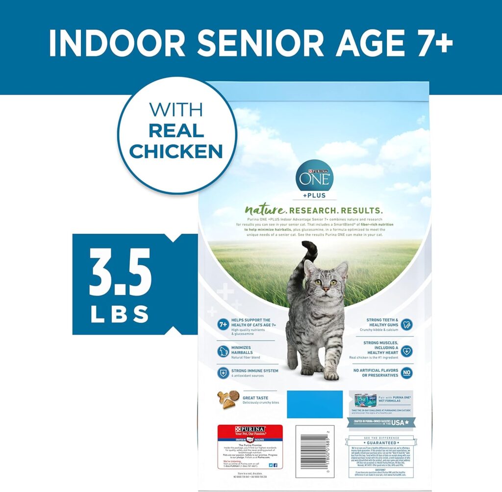 Purina ONE High Protein, Natural Senior Dry Cat Food, Indoor Advantage Senior+ - 3.5 lb. Bag
