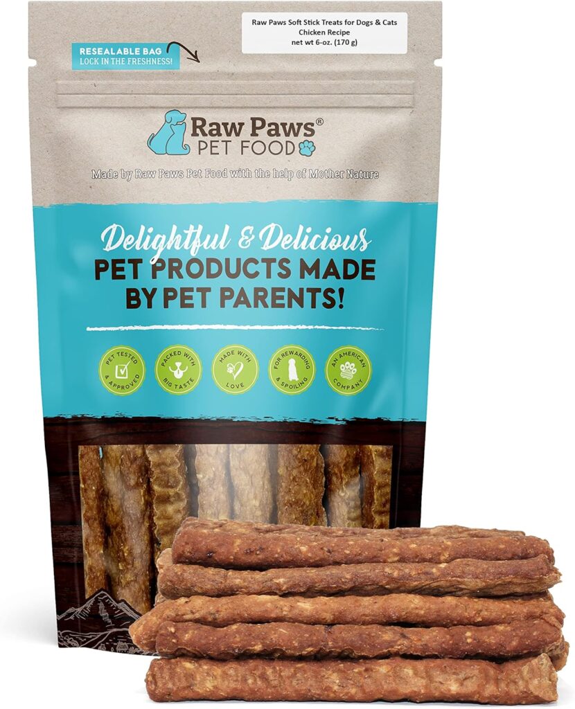 Raw Paws Grain-Free Soft Stick Treats for Dogs  Cats - Chicken Recipe, 6-oz - USA Soft Chicken Dog Treats Grain Free - Sausage Sticks for Dogs, Chicken Dog Jerky Sticks - Chewy Chicken Jerky for Dogs