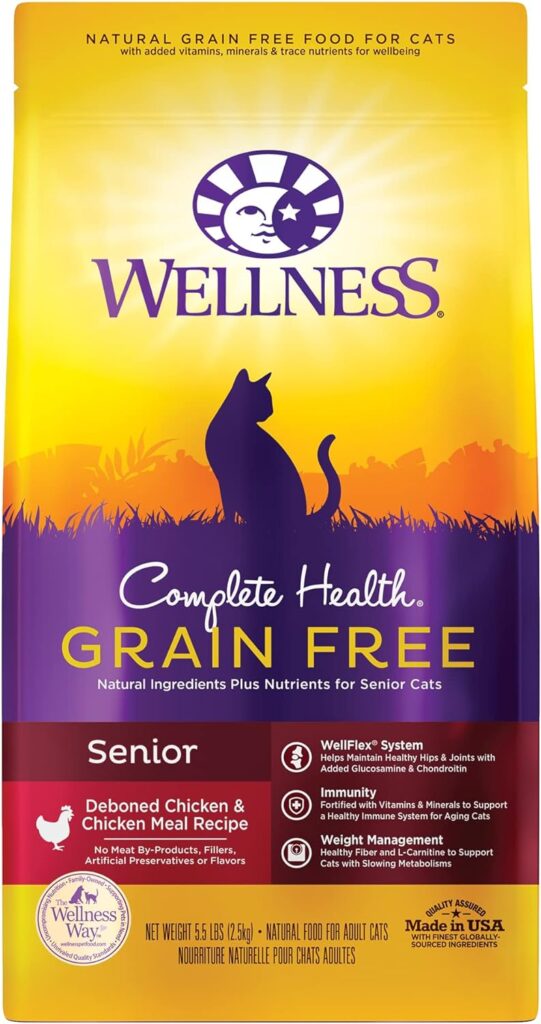 Wellness Natural Pet Food Complete Health Grain Free Senior Dry Cat Food, 5 Pound Bag